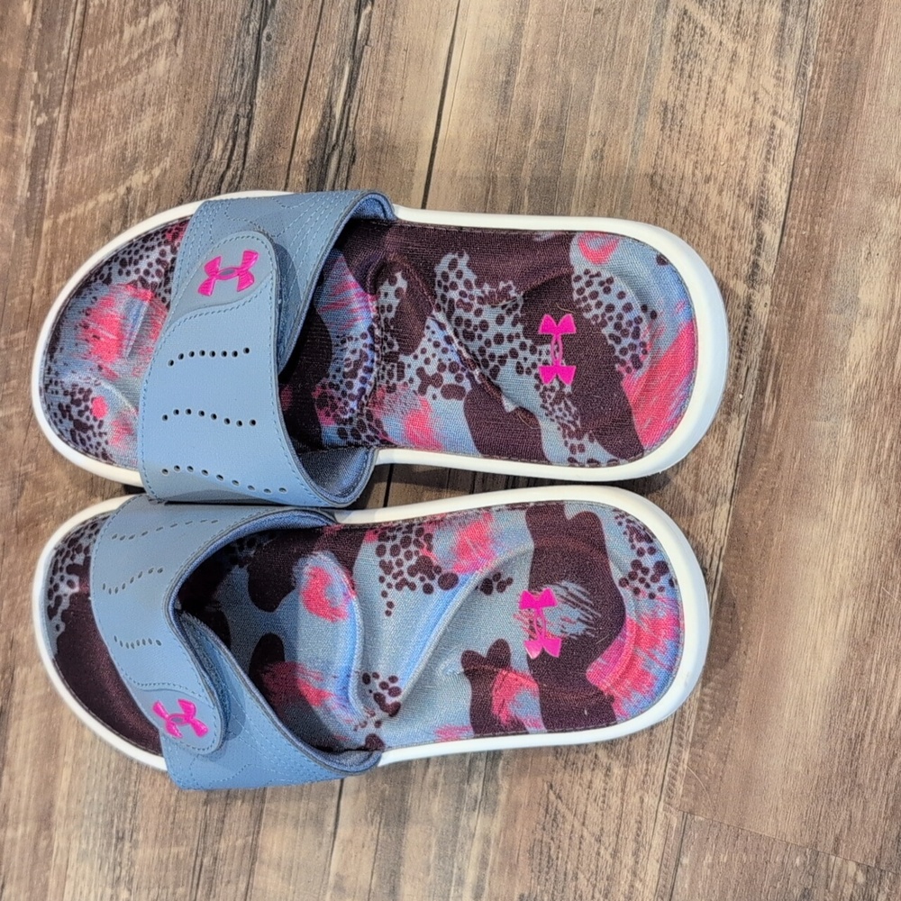 Under Armour Women's Slide Sandals - Blue and Pink Size 7 - Picture 2 of 4
